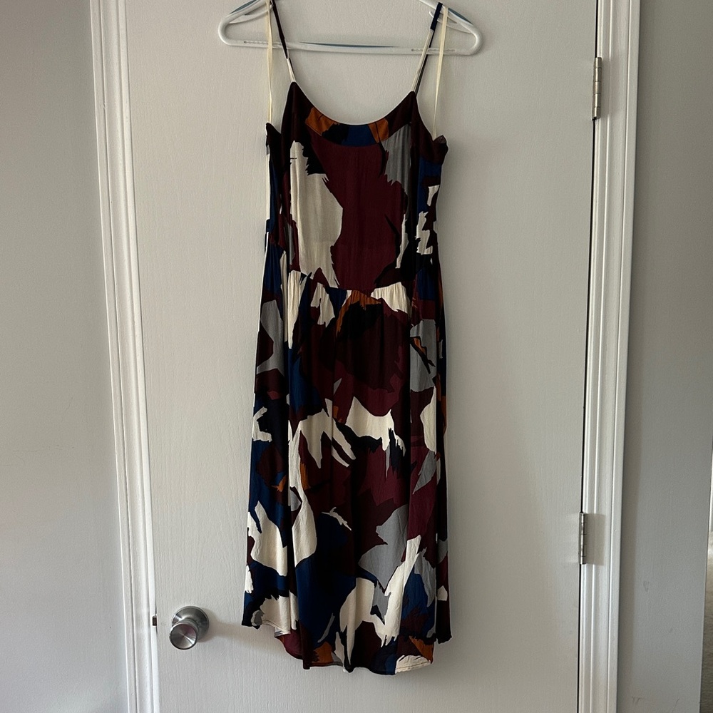Ann Taylor loft spaghetti strap midi dress maroon navy pumpkin cream size 6